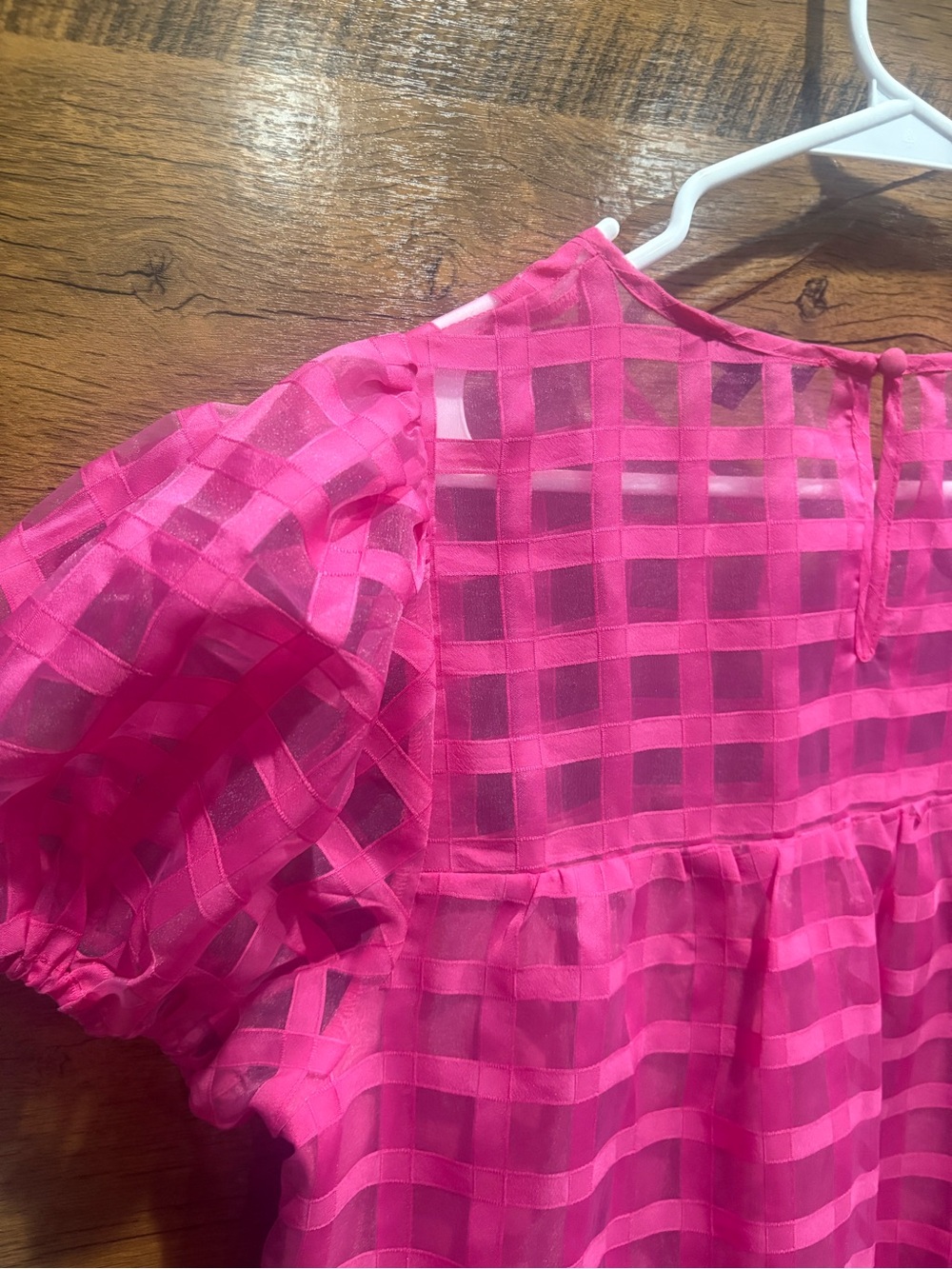 Cotton Bleu Bright Hot Pink Puff Sleeve Grid Babydoll Dress - Picture 7 of 8